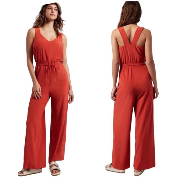 Athleta Pants - Athleta Savannah Rust Orange Currant Red Ruffle Strap Wide Leg Jumpsuit 6